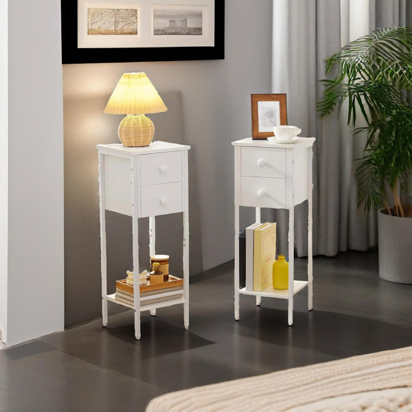 Mason Furniture Wooden Bedside Tall Table Set with Drawers Side End Tables Bedroom Living Room